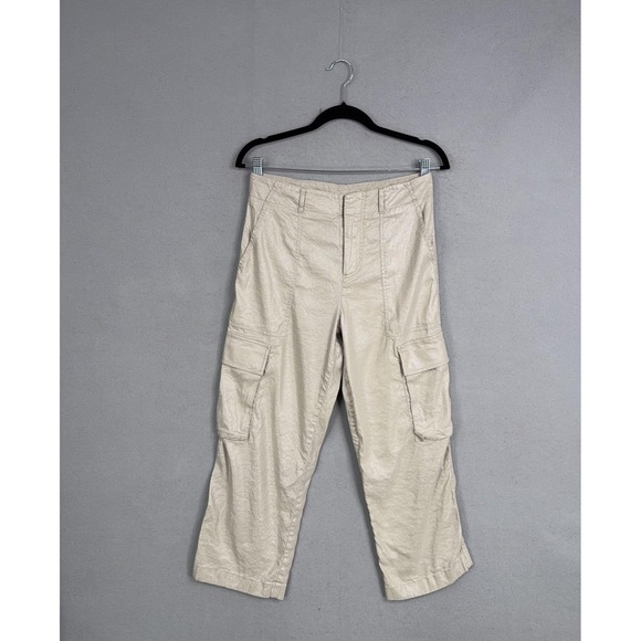 Alice + Olivia Pants - Alice + Olivia Pants Womens 4 Cargo Cropped Shimmer Coated Linen Blend Stretch